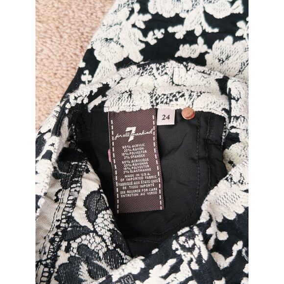 NWT 7 For All Mankind High Rise Skinny Jeans White Rose Jacquard 24 Feminine - Picture 3 of 9